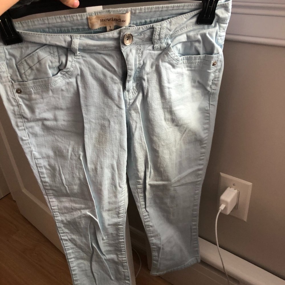 Skinny Stretchy Capri Faux Jeans Light blue